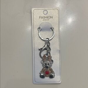 Fashion Jewelry teddy bear with red Heart and Bow Keychain/Bag- Silver and Red